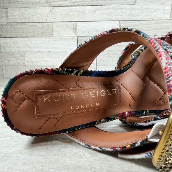 Kurt Geiger London MAYFAIR PLATFORM MULE HEEL Size 37 US 7 Plaid Rhinestone NEW - Picture 9 of 13